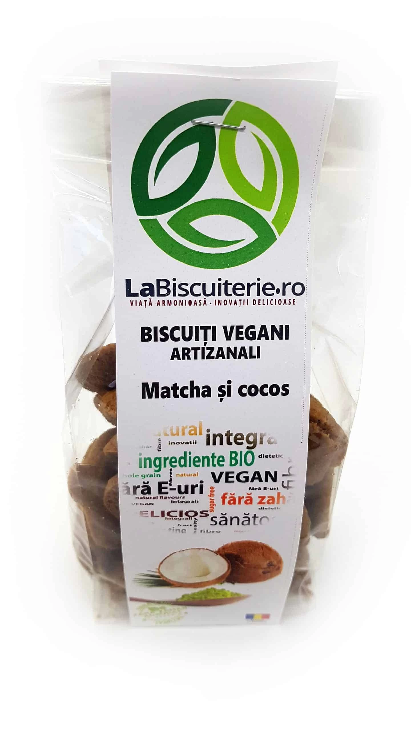 Biscuiti vegani artizanali cu matcha si cocos eco-bio– 140g - LaBiscuiterie
