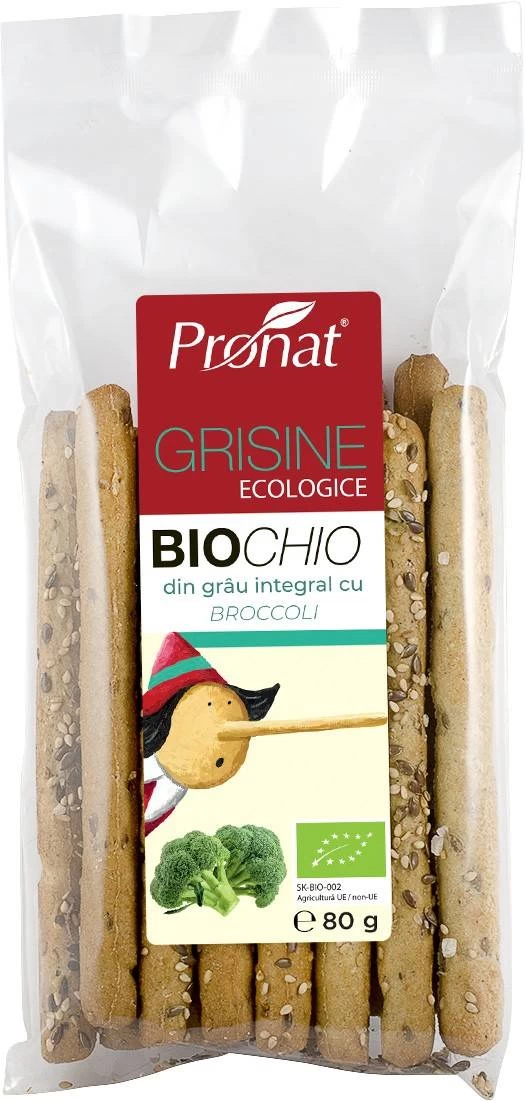 Biochio - grisine din faina integrala de grau cu broccoli 80g, eco-bio, pronat
