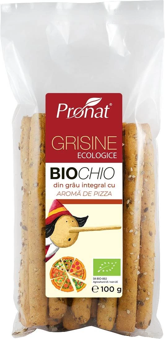 Biochio - grisine din faina integrala de grau cu aroma de pizza 100g, eco-bio, pronat