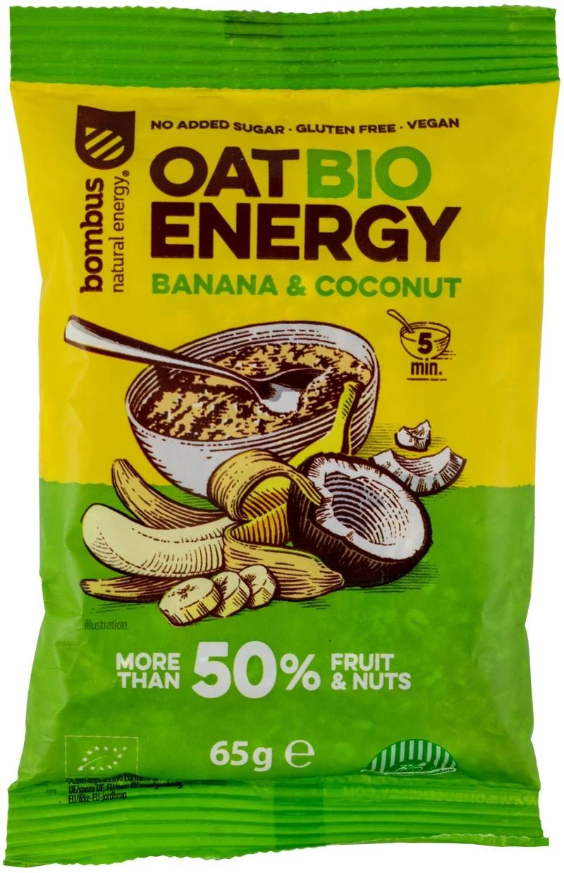 Terci energy de ovaz cu banane si nuca de cocos, eco-bio, 65g - bombus