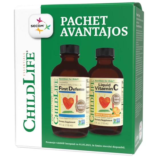 Pachet first defense sirop childlife essentials, 118.5 ml si vitamina c pentru copii childlife essentials, 118.50ml - secom