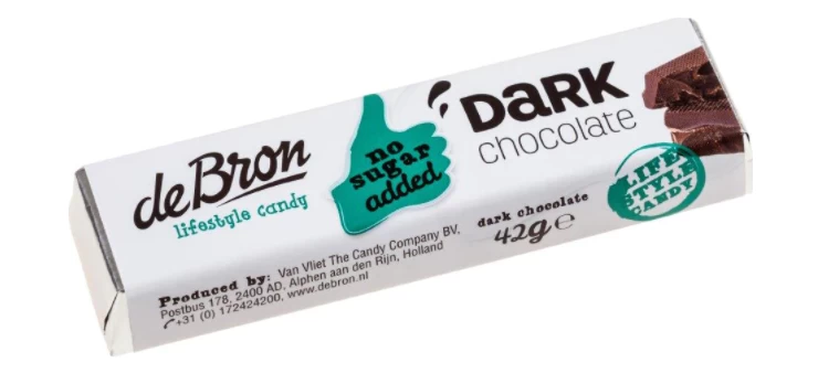 Baton de ciocolata neagra, fara zahar, 42g - DeBron