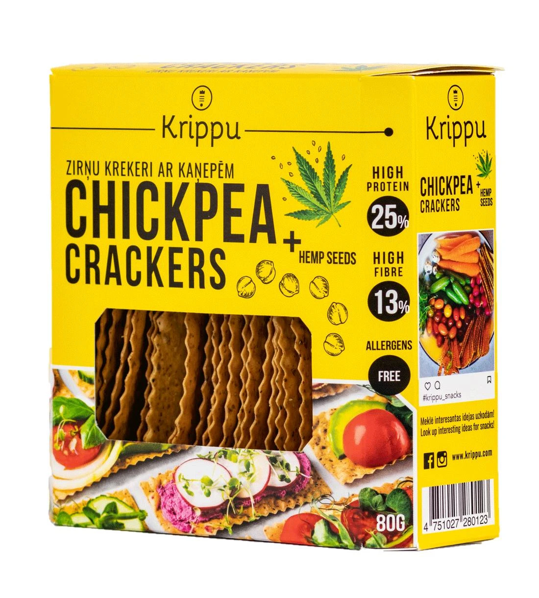 Crackers din naut cu seminte de canepa, 80g - krippu