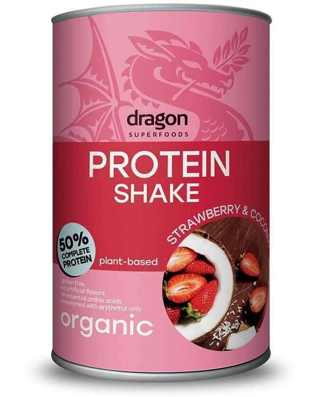 Shake proteic capsuni si cocos, eco-bio, 450g - dragon superfoods