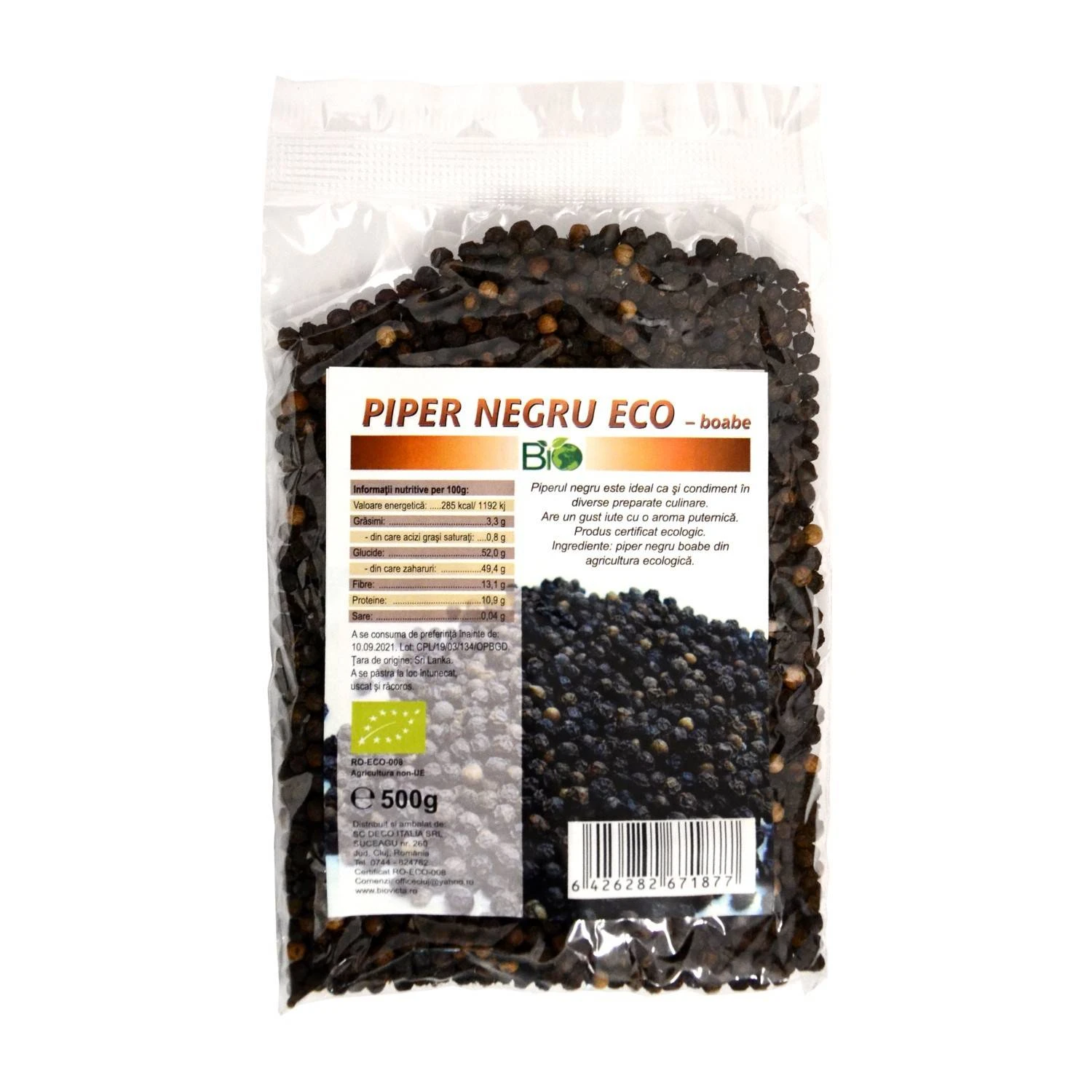 Piper negru boabe, eco-bio, 500g - deco italia