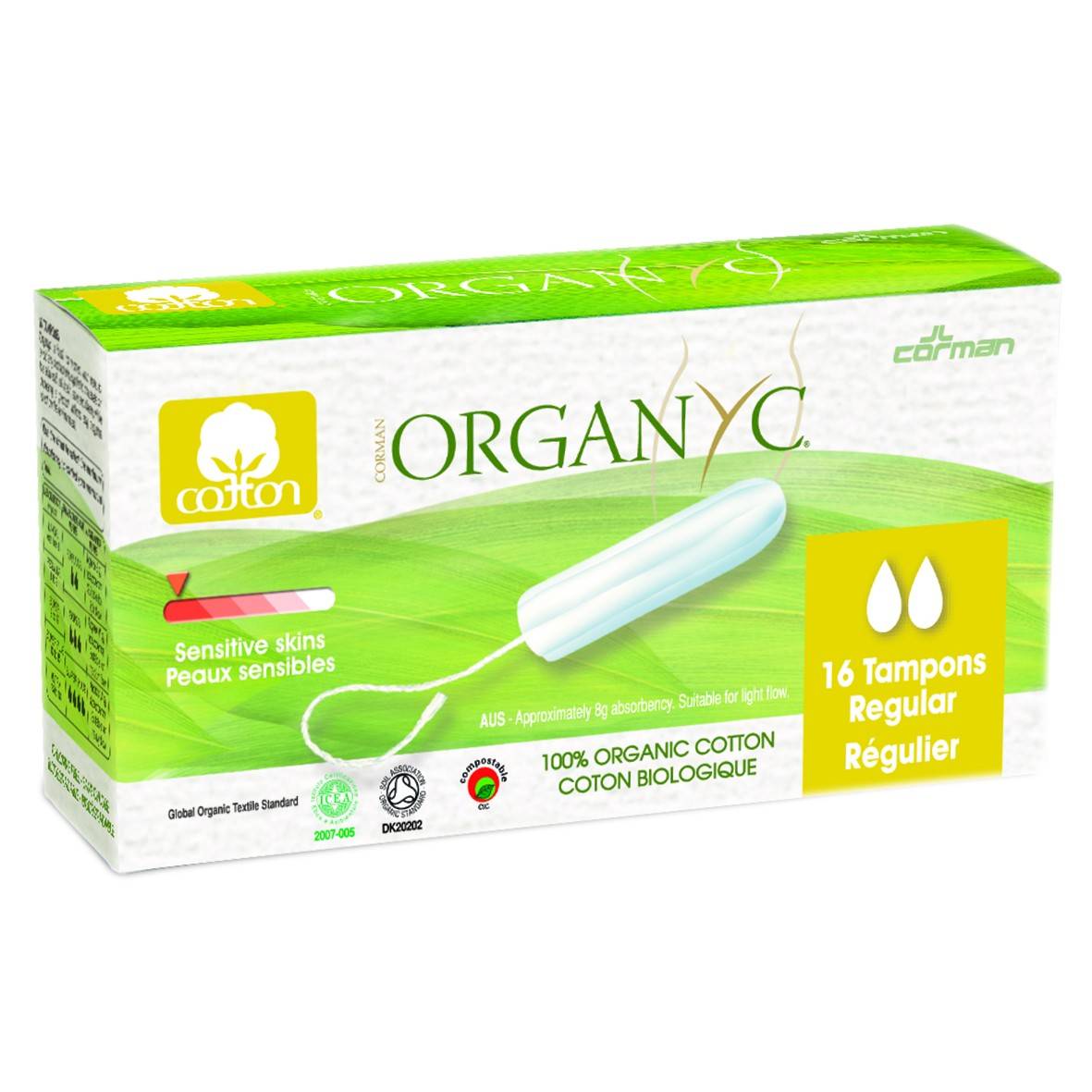 Tampoane REGULAR din bumbac organic 16buc - Corman Organyc