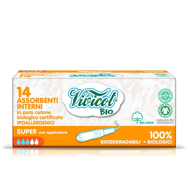 Tampoane din bumbac bio hipoalergenic, compostabil, cu aplicator, 3 picaturi, 14buc - Vivicot