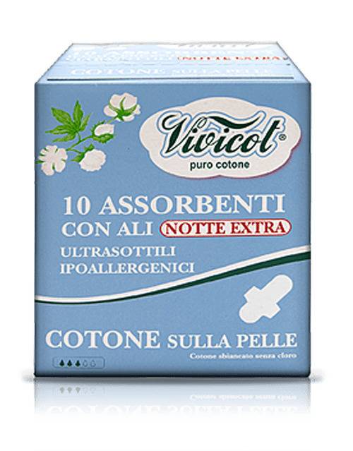 Absorbante de noapte extra lungi din bumbac bio, hipoalergenic, 3picaturi, 10buc - Vivicot