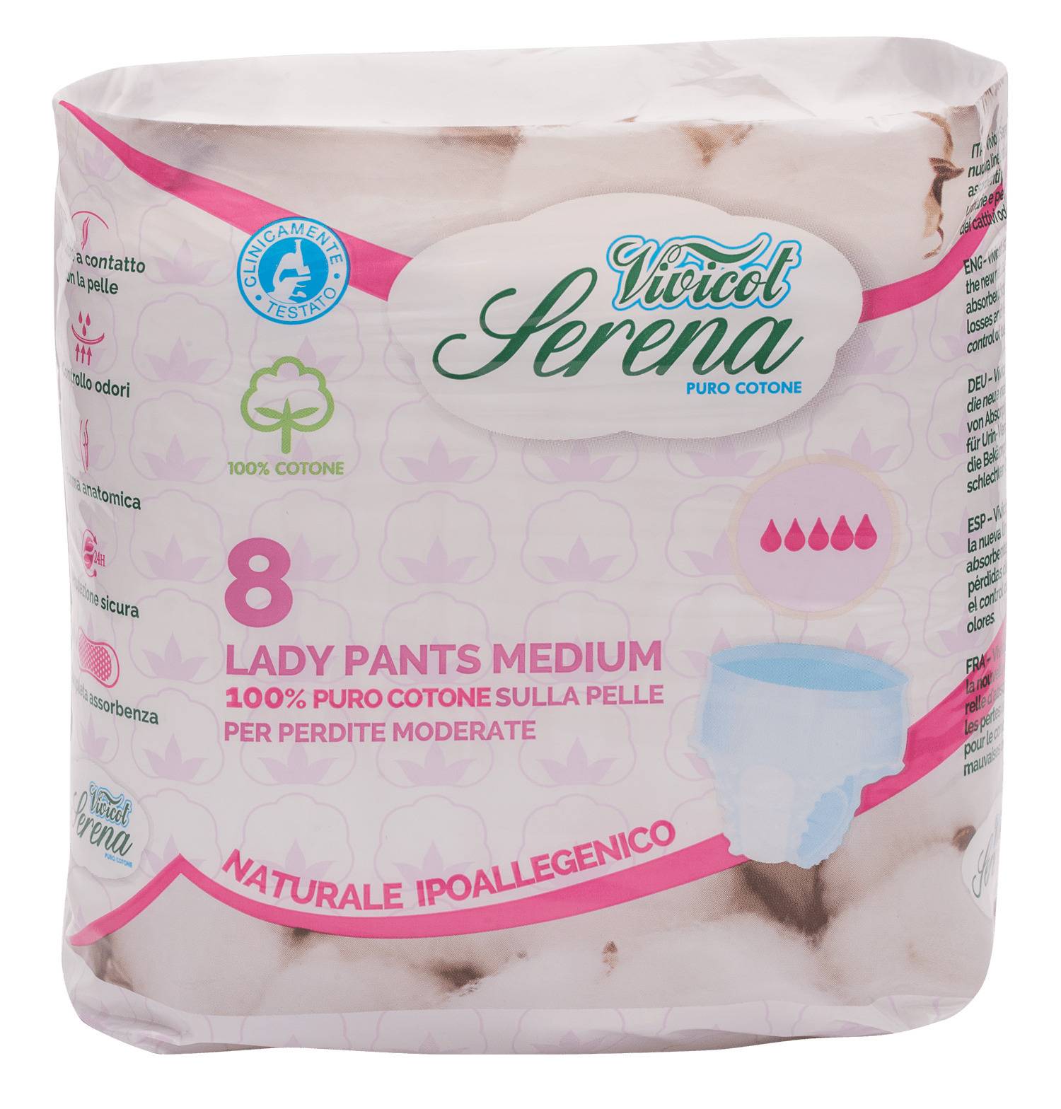 Chiloti din bumbac pentru incontinenta urinara, Medium - 5 picaturi 8buc – VIVICOT Serena Lady