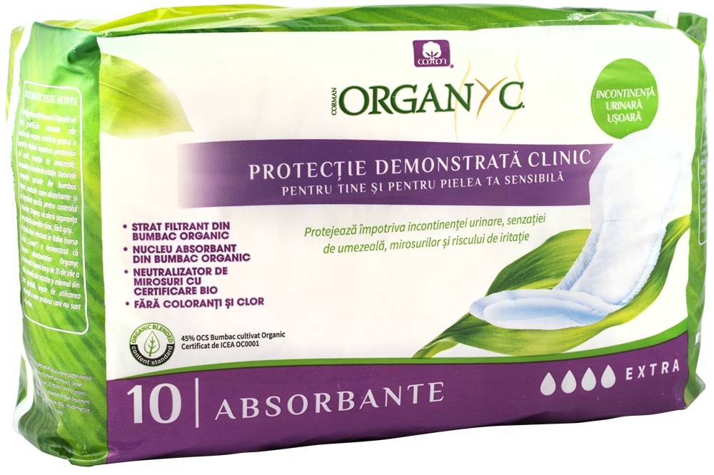 Absorbante extra pentru incontinenta, din bumbac organic, 10 buc, Corman Organyc