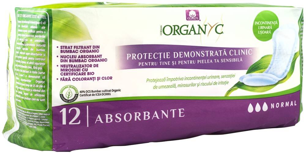 Absorbante normale pentru incontinenta, din bumbac organic, 12 buc, Corman Organyc