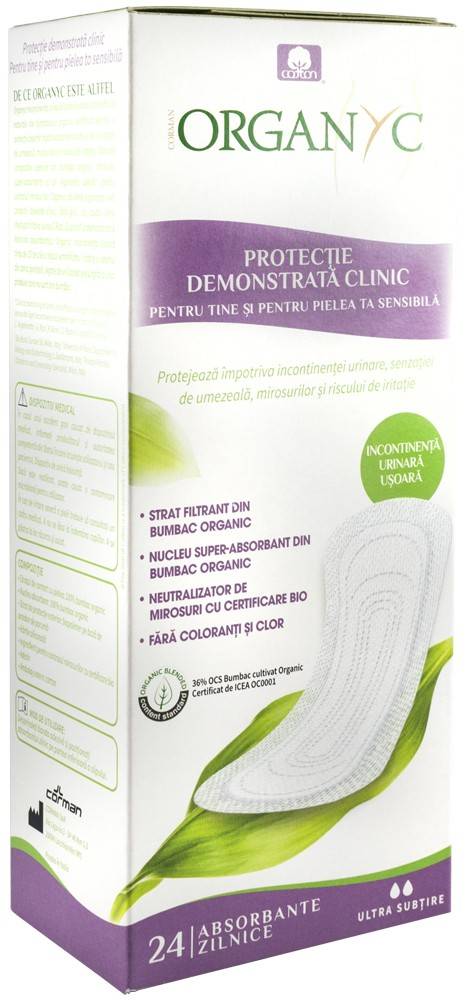 Absorbante ultra subtiri pentru incontinenta, din bumbac organic, 24 buc, Corman Organyc