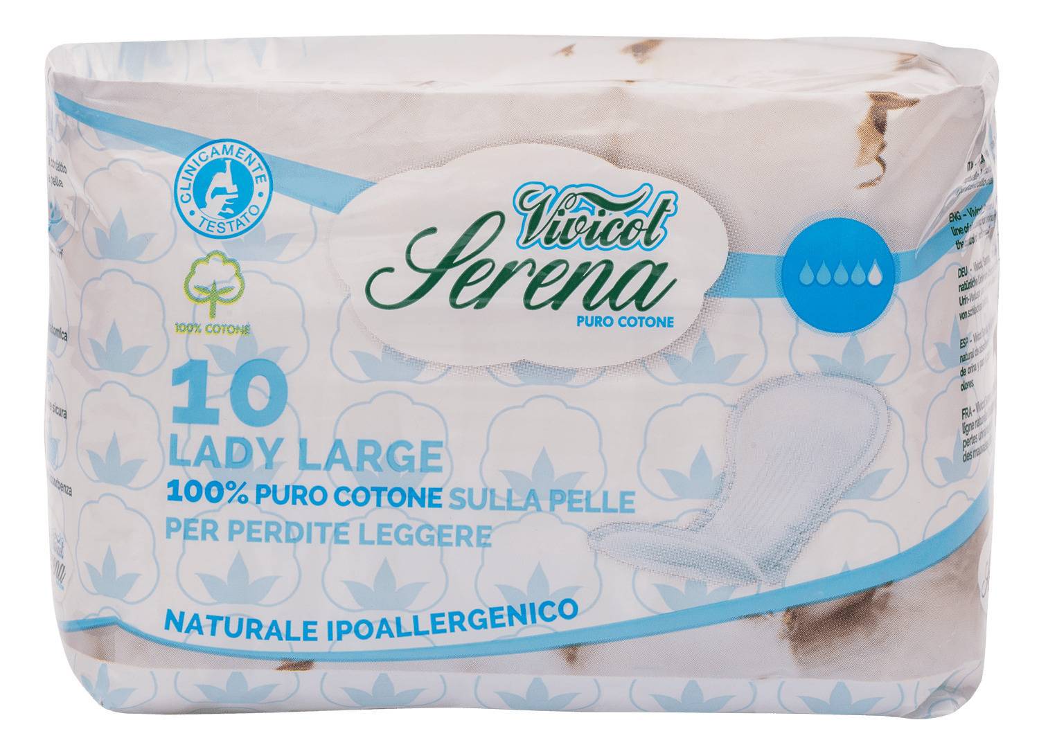 Absorbante din bumbac natural, fara aripioare - Lungi - 4 picaturi (10buc) - VIVICOT Serena Lady