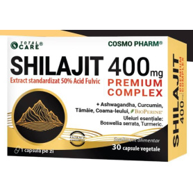 SHILAJIT 400 mg, PREMIUM Complex cu Ashwagandha, Boswellia, Curcumin, 30 capsule, Cosmo Pharm