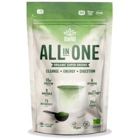 Pulbere proteica verde, All In One, cu 6 vitamine si 9 minerale, 200 g, Iswari