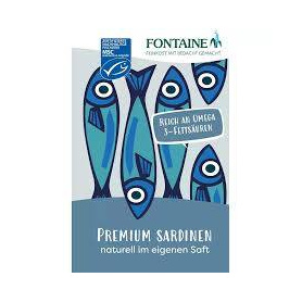 Sardine premium naturale, in suc propriu, 129 g, Fontaine