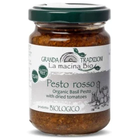 Pesto rosu din busuioc si rosii uscate, eco-bio, 130 g, La Macina Bio