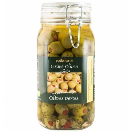 Masline verzi in ulei umplute cu ardei rosii - eco-bio 1,5kg - Epikouros