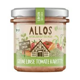 Crema tartinabila din linte verde, tomate și morcovi, fara gluten, 140 g, Allos