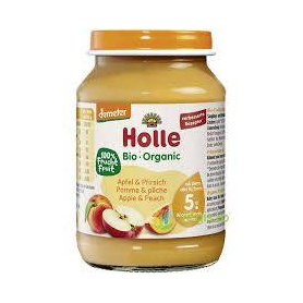 Piure de mere si piersici pentru copii, + 5 luni, eco-bio, 190 g, Holle