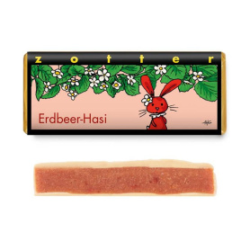 Ciocolata alba umpluta cu crema de capsuni, Iepurașul de Paște, eco-bio, 70 g, Zotter