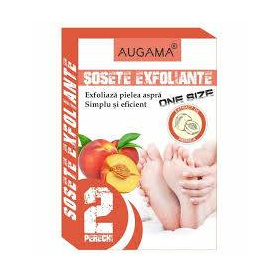 Sosete exfoliante pentru talpi cu piersica, 2 perechi, Augama