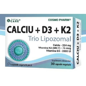 CALCIU + Vitamina D3 + Vitamina K2 – TRIO LIPOZOMAL, 30 capsule vegetale, Cosmo Pharm