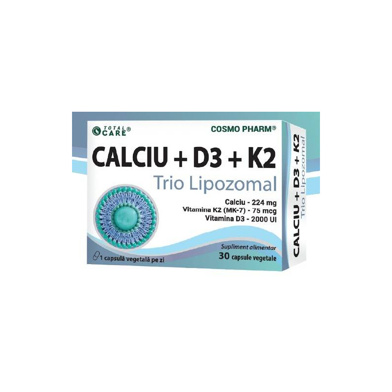 CALCIU + Vitamina D3 + Vitamina K2 – TRIO LIPOZOMAL, 30 capsule vegetale, Cosmo Pharm