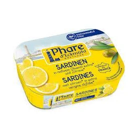 Sardine in ulei de masline extravirgin si cu lamaie, eco-bio, 135 g, Phare