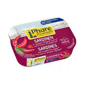 Sardine in ulei de masline extravirgin cu ardei Espelette, eco-bio, 135 g, Phare