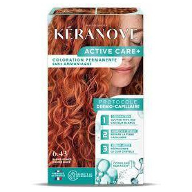 Vopsea permanenta pentru par, fara amoniac, 100 % acoperire fire albe, blond inchis - cupru auriu, Keranove