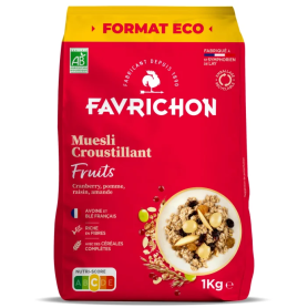 Muesli crocant cu fructe, eco-bio, 1000 g, Favrichon