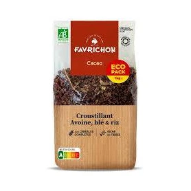 Musli crocant cu cereale integrale si cacao, eco-bio, 1000 g, Favrichon