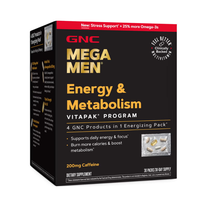 Mega Men Energy & Metabolism Vitapak Program, Complex De Multivitamine Pentru Barbati, Energie Si Metabolism, 30 Pliculete, Gnc