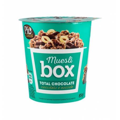 Mix de cereale crocante cu ciocolata, cubucati de alune si ciocolata cu lapte, 85g - Muesli Box