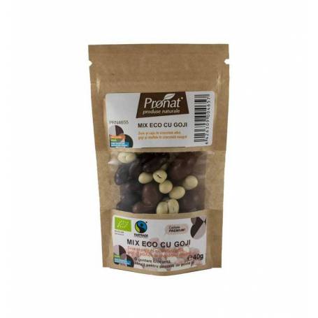 Mix cu goji, seminte si fructe uscate trase in ciocolata - eco-bio 40g - Pronat