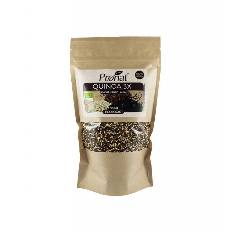QUINOA 3X - amestec BIO de quinoa (neagra, rosie si alba), 400g -