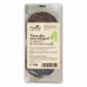 Turte din orez integral cu glazura de ciocolata neagra, 60g - Pronat