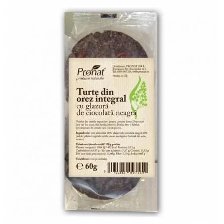 Turte din orez integral cu glazura de ciocolata neagra, 60g - Pronat