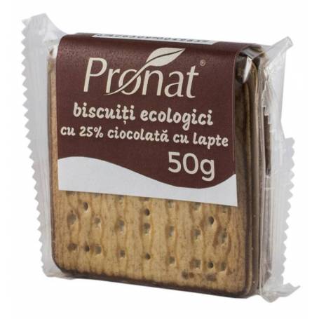 Biscuiti cu 25% ciocolata cu lapte - eco-bio 50g - Pronat