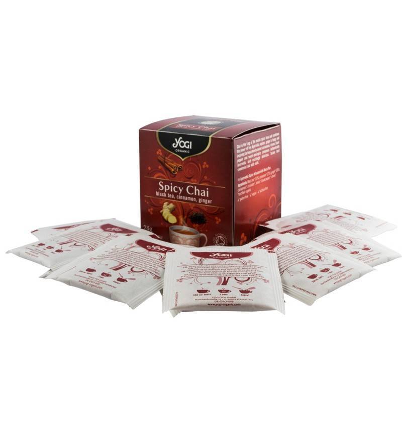 Ceai cu mirodenii, ceai negru, scortisoara, ghimbir, 12 plicuri - eco-bio 24g - yogi tea