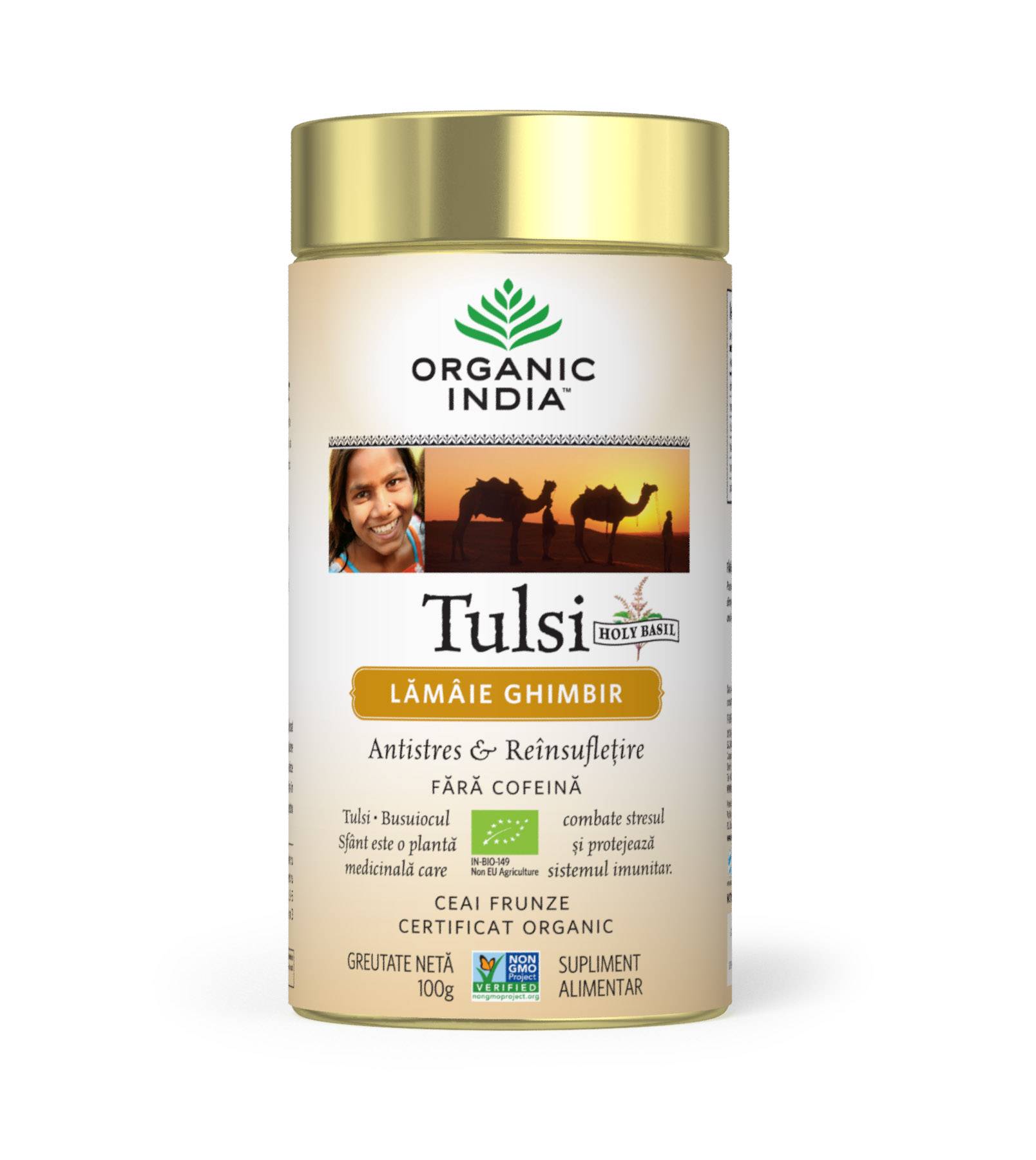Ceai tulsi (busuioc sfant) cu lamaie si ghimbir - 100g - organic india