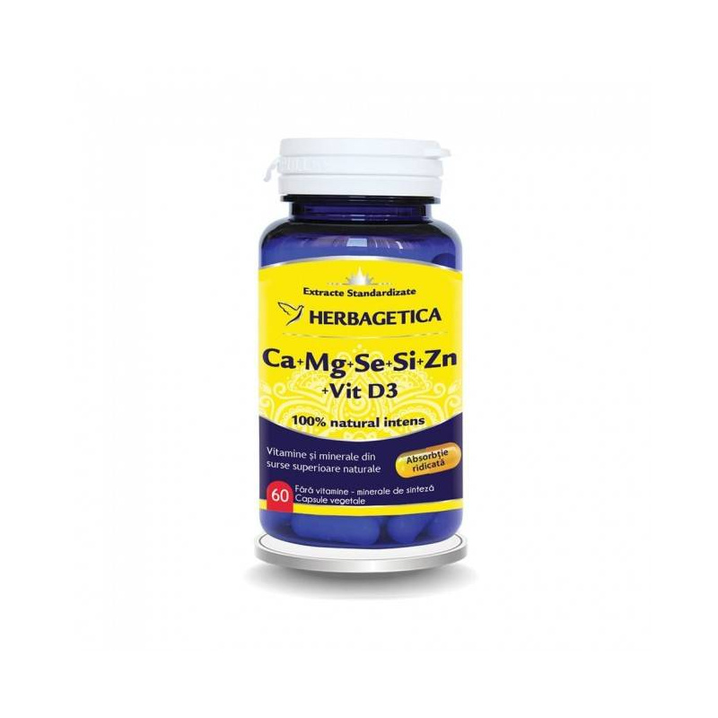 Ca+Mg+Se+Si+Zn cu vitamina D3 - Herbagetica - 60 capsule