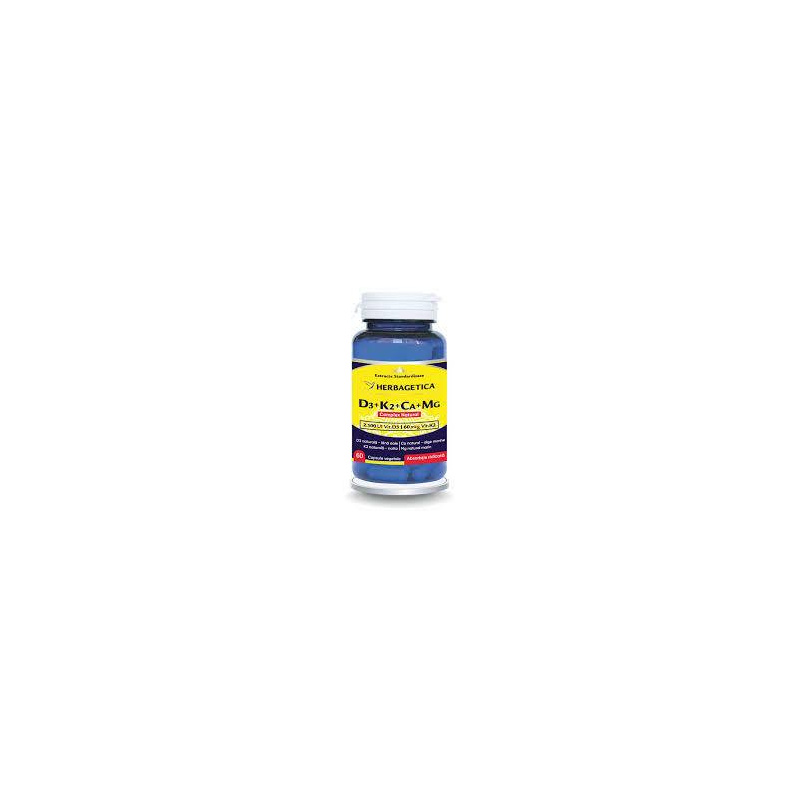 Complex natural vitamina D3 + K2 + Calciu + Magneziu - HERBAGETICA - 60 capsule