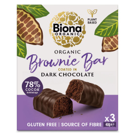 Baton brownie invelit in ciocolata neagra, eco-bio, 3 x 40 g, Biona