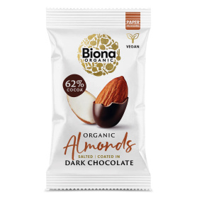 Migdale sarate invelite in ciocolata neagra, eco-bio, 30 g, Biona