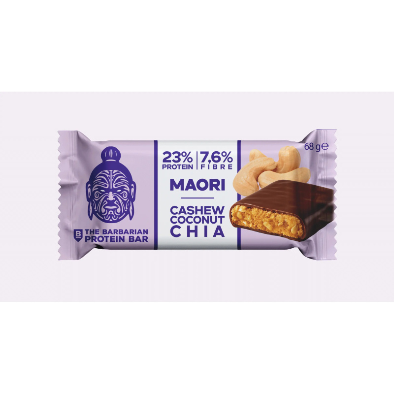Baton proteic cu ciocolata, caju, cocos si chia, eco-bio, 68 g, The Barbarian