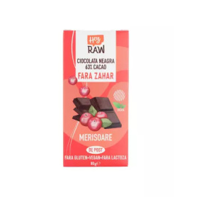 Ciocolata neagra cu Merisoare, vegana, fara zahar, 80 g, HeyRaw