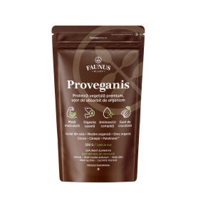 Proveganis pudra proteica vegetala cu ciocolata, 500 g, Faunus Plant