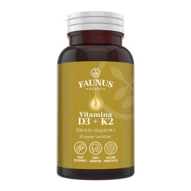 Vitamina D3 2200UI + K2 50 µg, sustine sanatatea oaselor, 60 capsule moi - Faunus Plant
